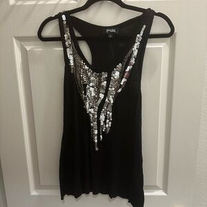 Halle Bob, black tank silver sequin top size small